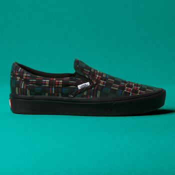 Damske Slip On Tenisky Vans Plaid Check ComfyCush Zelene/Biele VA67GUAJO